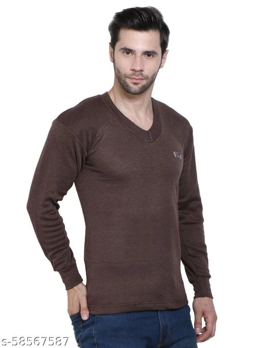 Cotton Thermal Topwear for Men (Brown, M)