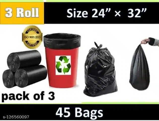 Biodegradable 15 Pcs Garbage Bags (Black, 24x32 inches) (Pack of 3)