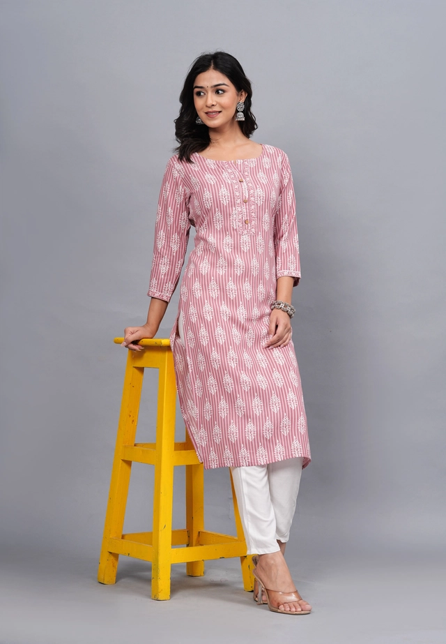 Viscose Rayon Printed Kurti for Women (Pink, S)