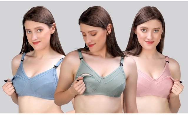 Polycotton Non Padded Bras for Women (Multicolor, 32) (Pack of 3)