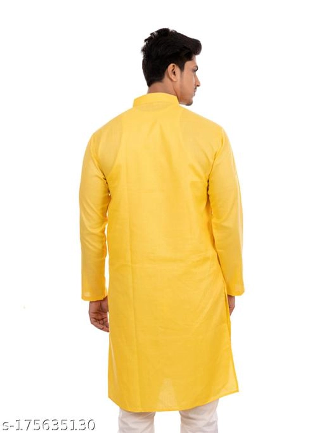 Cotton Blend Kurta for Men (Yellow, S)