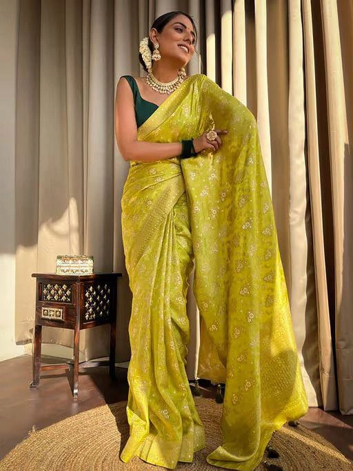 Lichi Silk Woven Design Saree for Women (Yellow, 6.3 m)