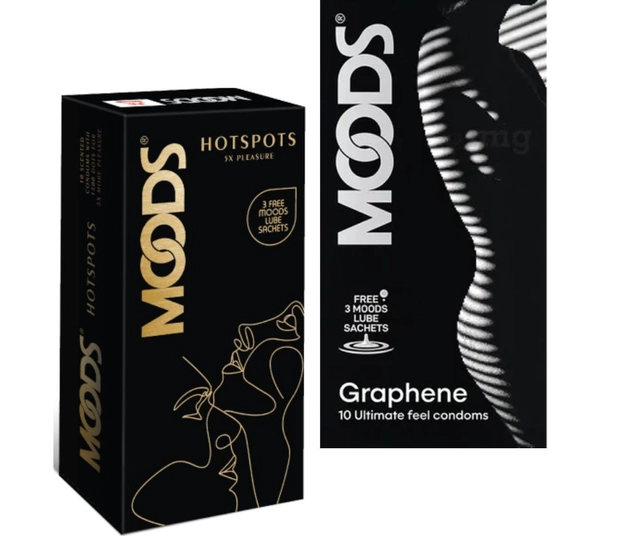 Combo of Moods 10 Pcs Graphene & 10 Pcs Hot Spots 5x Pleasure Condoms with 3 Pcs Free Lube Sachets (Set of 2)