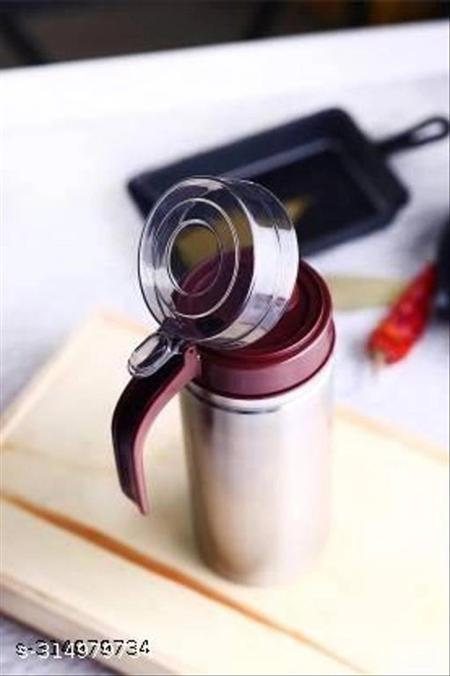 Stainless Steel Oil Dispenser Bottle (Silver & Brown, 750 ml)