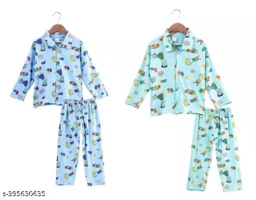 Cotton Nightsuit for Kids (Multicolor, 0-6 Months) (Pack of 2)