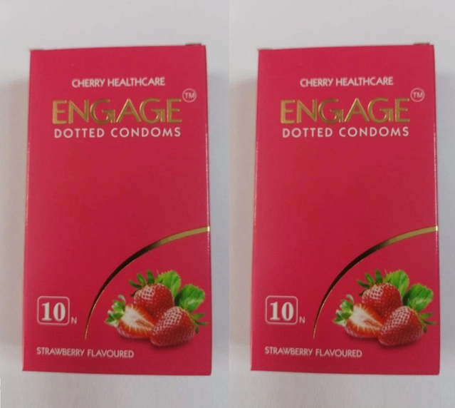 Engage Dotted Strawberry Flavoured 10 Pcs Condoms for Men (Pack of 2)