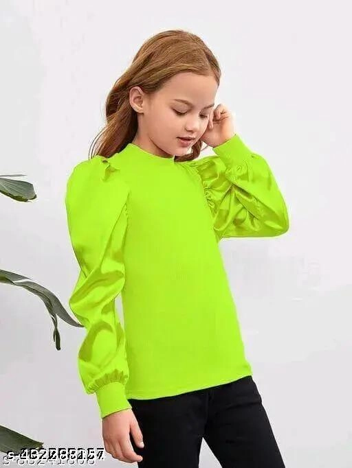 Cotton Blend Solid Top for Girls (Green, 3-4 Years)