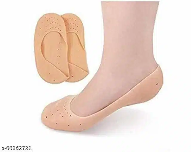 Silicone Gel Heel Socks with Full Heel Protector for Unisex (Beige, Set of 2)