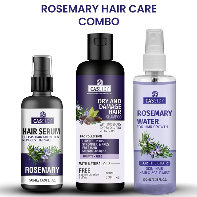 Combo of CASSIDY Rosemary Hair Serum (50 ml) with Shampoo (100 ml) & Spray (100 ml) (Set of 3)