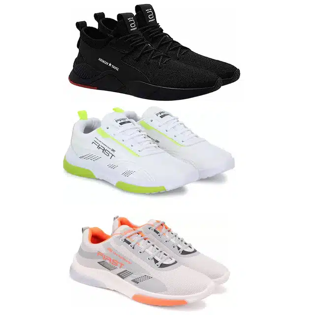 Men's Lace Up Lightweight Sports Shoes (Combo of 3) (Multicolor, 8)