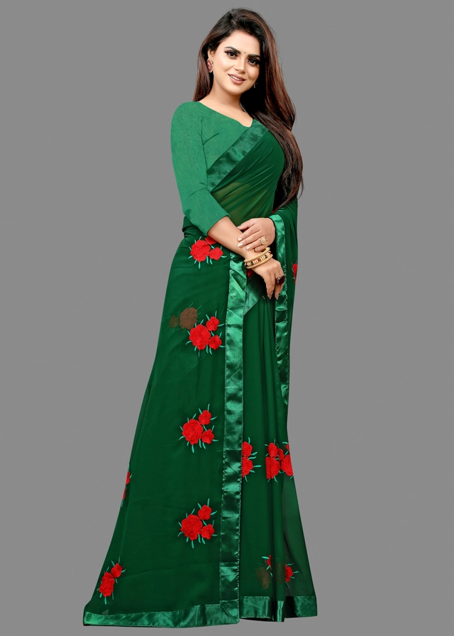 Georgette Embroidered Saree for Women (Bottle Green, 6.3 m)