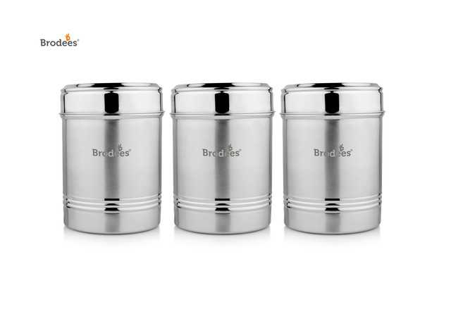Stainless Steel Storage Container Steel Grocery Container (1000 ml) (Pack of 3, Silver) (A-57)