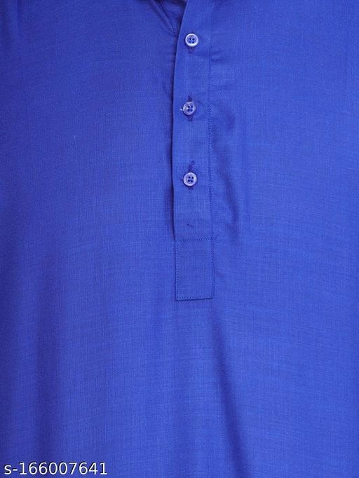 Cotton Blend Solid Short Kurta for Men (Royal Blue, S)