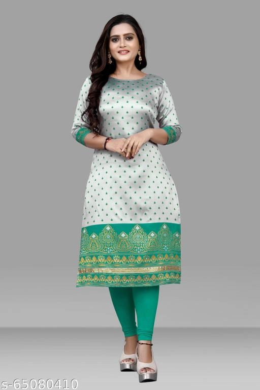 Crepe Printed Kurti for Women (White & Green, M)