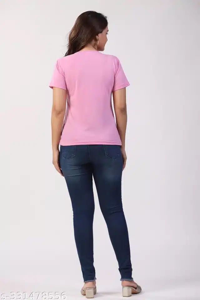 Half Sleeves T-Shirt for Women (Pink, S)