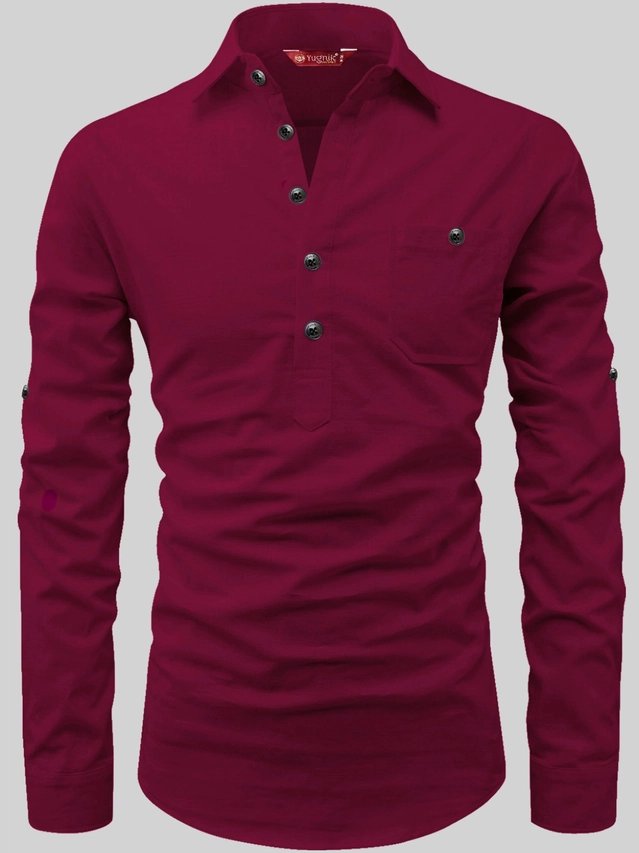 Cotton Solid Kurta for Men (Maroon, S)