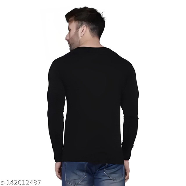 Round Neck Self-Design T-Shirt for Men (Black, S)