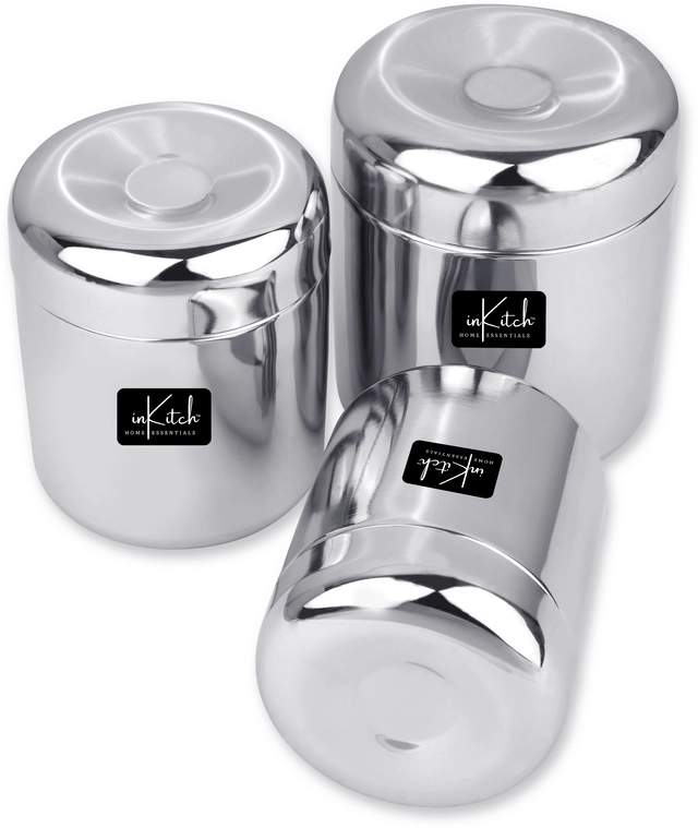 Inkitch Stainless Steel Storage Container with Lid for Kitchen (Silver, Set of 3)