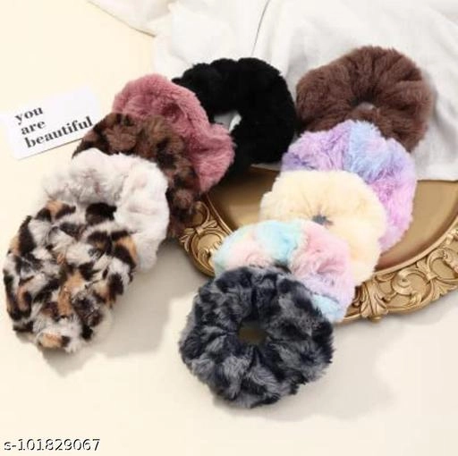 Fur Scrunchies for Women (Multicolor, Pack of 6)