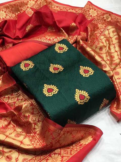 Textile Catalog Banarasi silk Unstitched Dress Material For Womens (Green) (T-46)