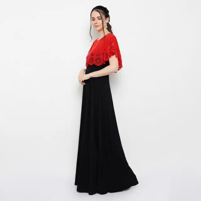 Women's Maxi Dress (Red & Black, M) (OD-87)