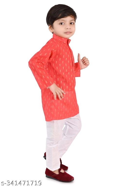 Cotton Blend Printed Kurta with Pyjama for Boys (Pink & White, 0-3 Months)