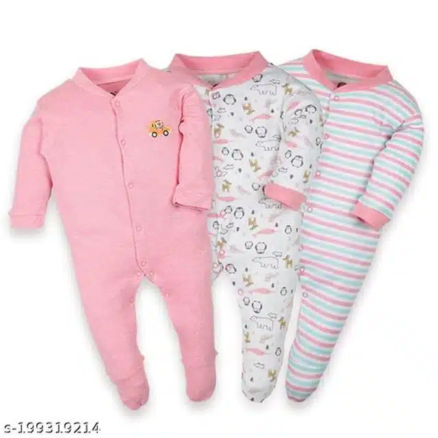 Cotton Rompers for Kids (Pink, 0-3 Months)