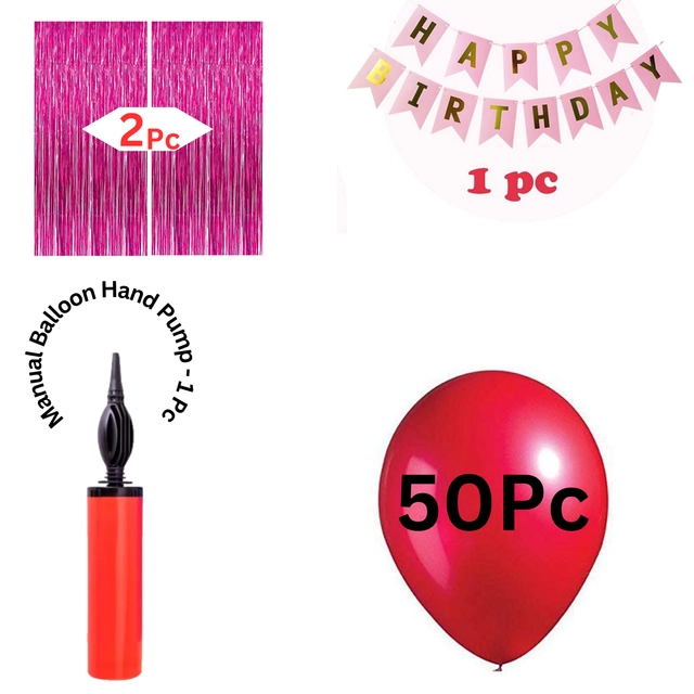 Happy Birthday Banner with 50 Pcs Balloons & Air Pump (Multicolor, Set of 1)