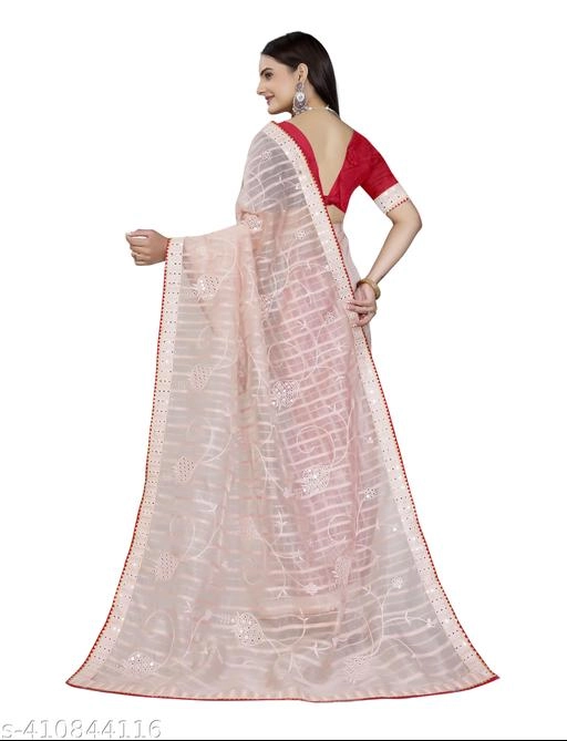 Organza Embroidered Saree for Women (Pink, 6.3 m)