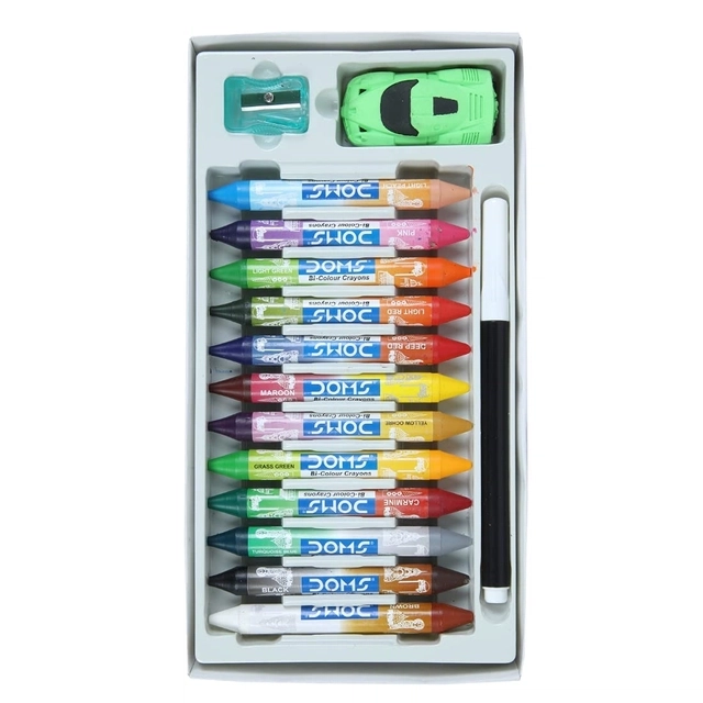 DOMS Bi-Color Wax Crayons with free Sketch pen, Eraser & Sharpener (24 Shades, Pack of 1)