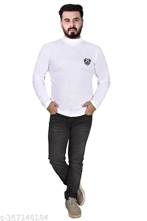 Woolen Striped Sweater for Men (White, M)