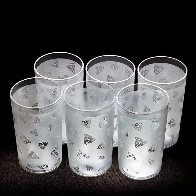 Magic Plus 6 Pcs Plastic Diamond Design Unbreakable Stylish Transparent Water Glass Set (250 ml,Clear) (Diamond)