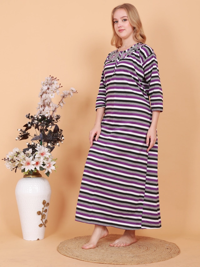 Woolen Striped Nightdress for Women (Multicolor, Free Size)