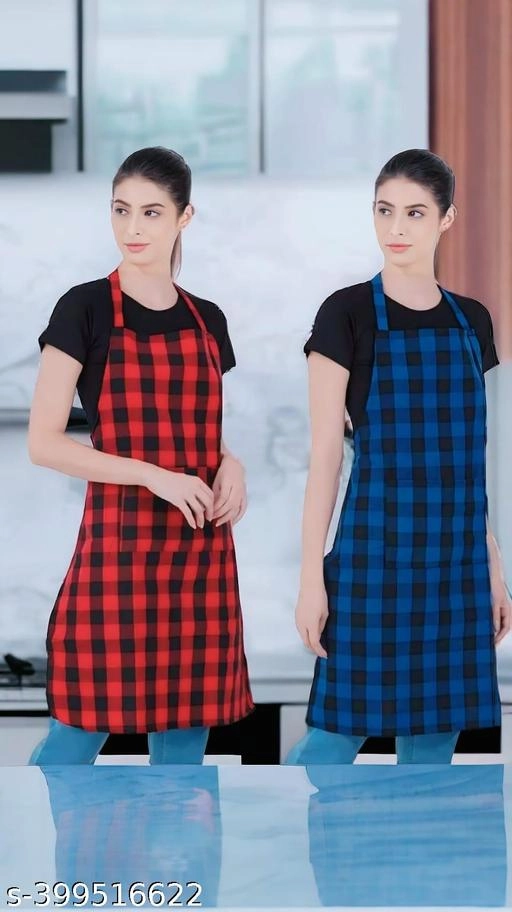 Polyester Apron for Men & Women (Red & Blue, Pack of 2)