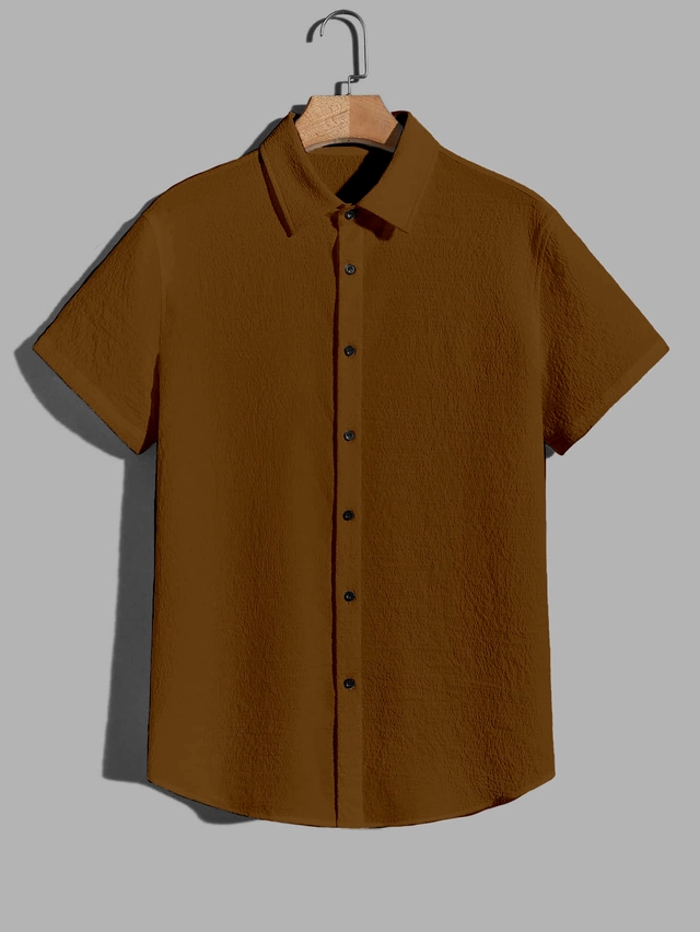 Popcorn Half Sleeves Shirt for Boys (Brown, 8-9 Years)