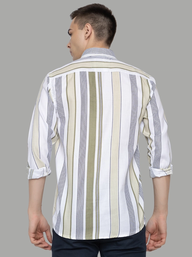 Full Sleeves Striped Shirt for Men (Beige, M)