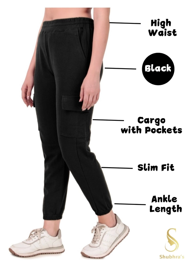 Cotton Blend Slim Fit Cargo for Women (Black, M)