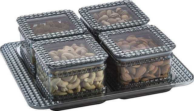 Fable Dry Fruit Storage Plastic Utility Container (500 ml, Grey) (Pack of 4) (S-35)