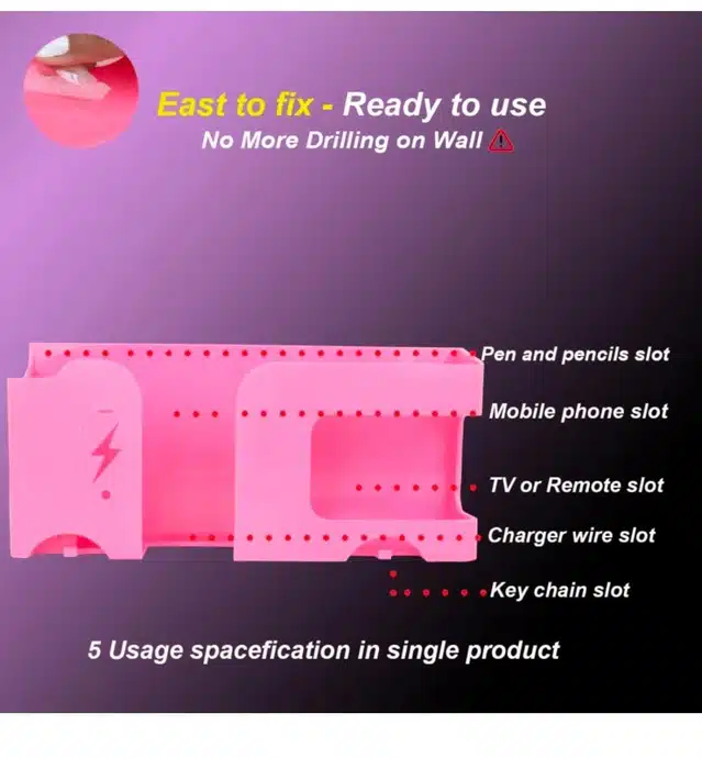 ABS Plastic Wall Mounted Multipurpose Mobile Holder (Pink)