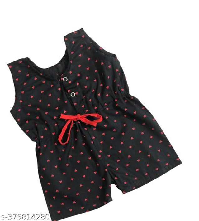 Cotton Blend Jumpsuit for Girls (Black, 0-6 Months)