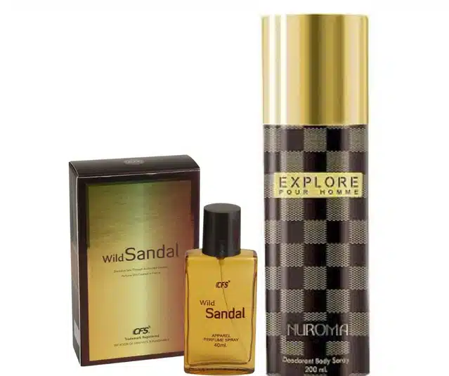 CFS Wild Sandal Perfume (40 ml) with Explore Pour Homme Nuroma Deodorant (200 ml) for Men & Women (Set of 2)