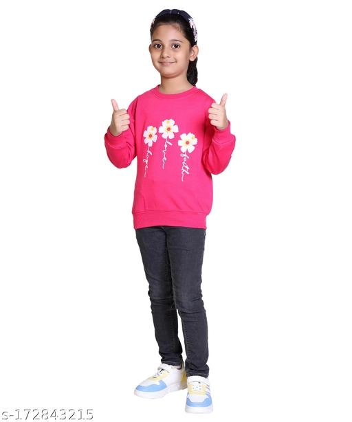 Woolen Printed Sweatshirt for Girls (Dark Pink, 4-5 Years)