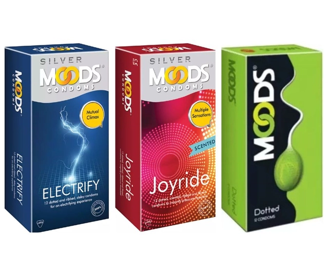 Moods Dotted with Electricity & Joy Ride 12 Pcs Dotted Condoms for Men (Set of 3)