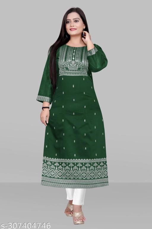 Chanderi Cotton Embroidered Kurti with Pant for Women (Bottle Green, XL)