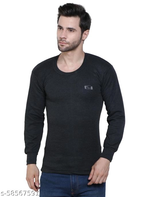 Cotton Thermal Topwear for Men (Black, M)