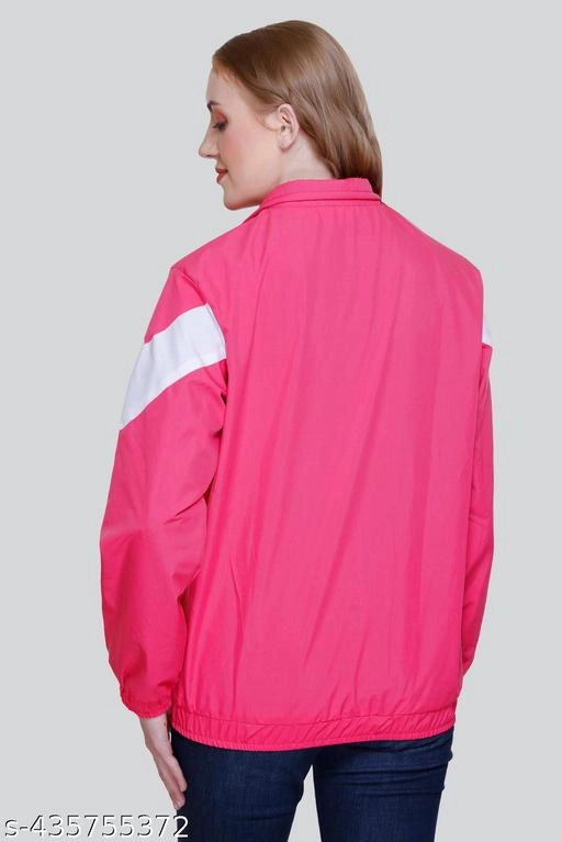 Nylon Solid Jackets for Women (Pink & White, M)