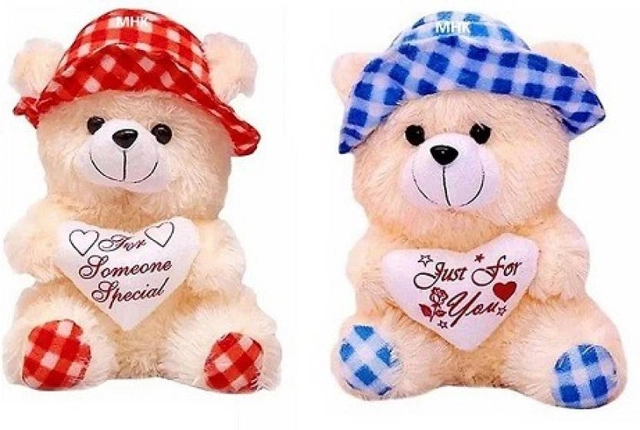 RK LOVELY Multi Cap Stuffed Teddy (Cream Color ,30cm, Pack of 2 )