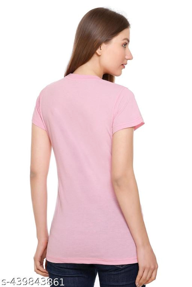 Round Neck Printed T-Shirt for Women (Pink, L)