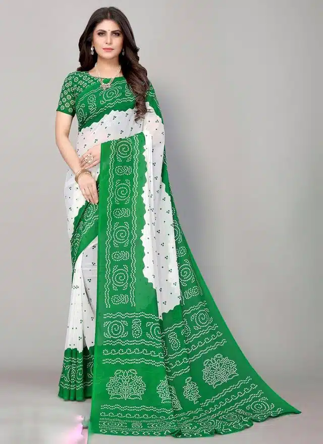 Women's Floral Printed Saree with Unstitched Blouse (Green)