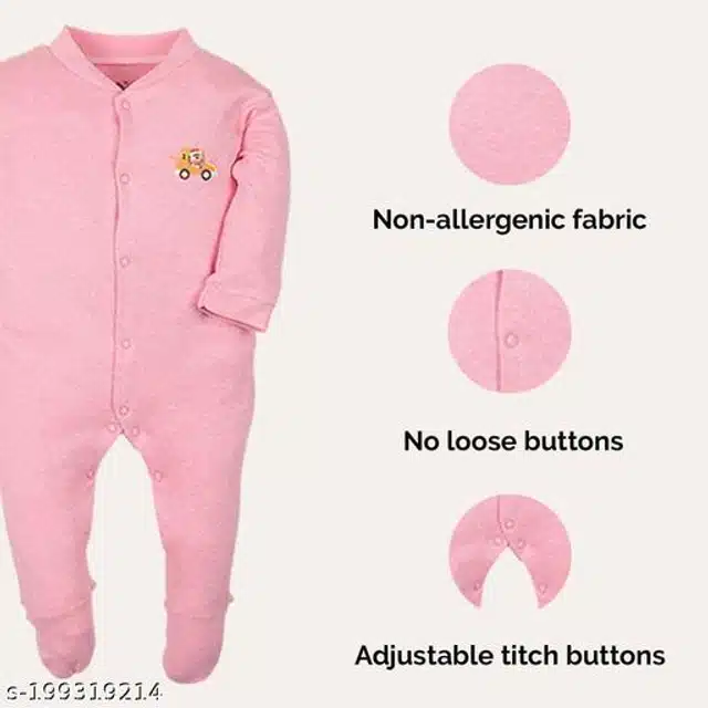 Cotton Rompers for Kids (Pink, 0-3 Months)